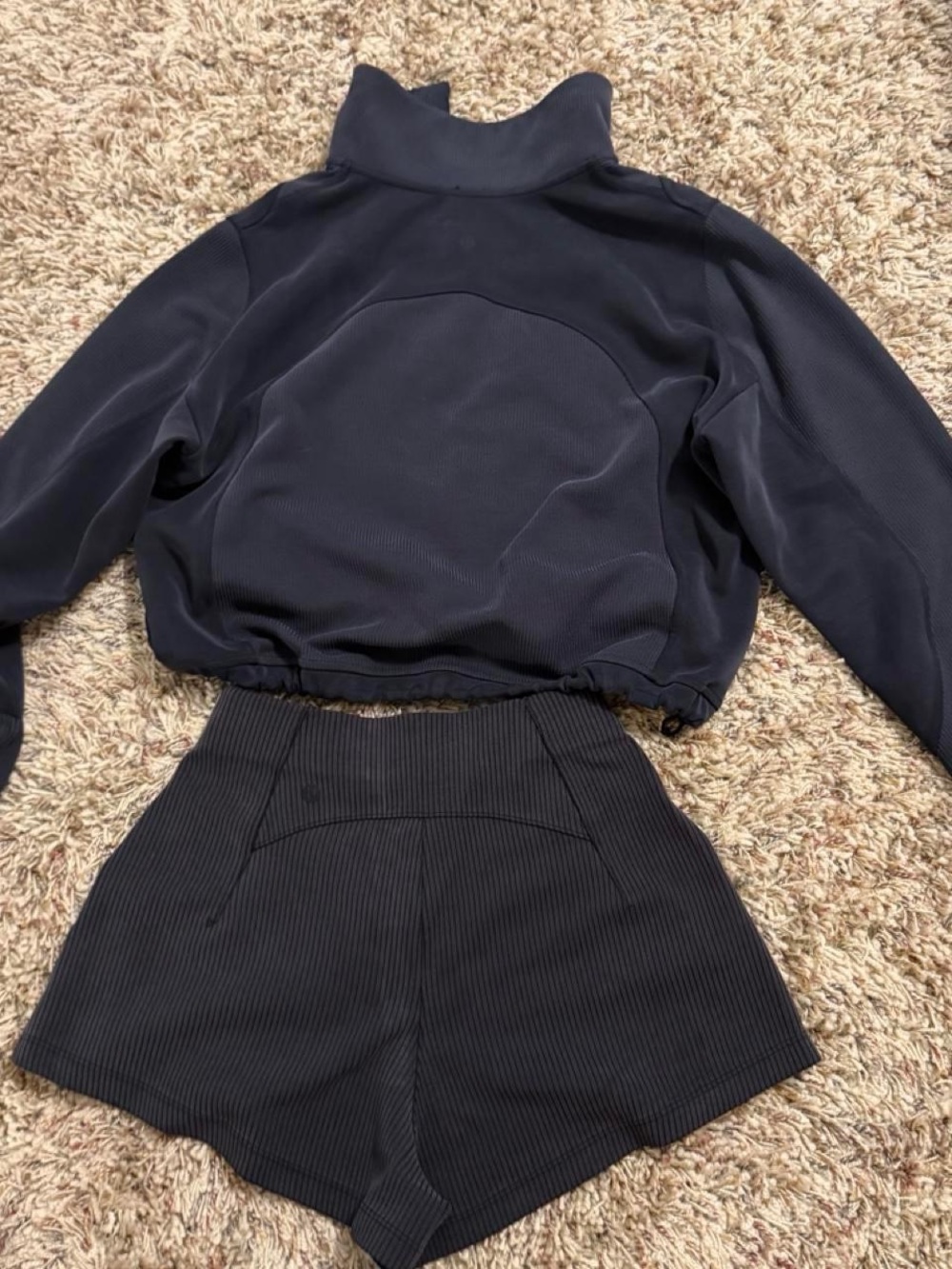lululemon athletica Dark Gray Cropped Quarter-Zip Pullover with Ribbed Shorts - Picture 2 of 3